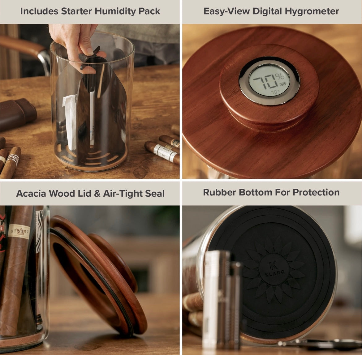 Cylindor Humidor- Glass Jar & Acacia Wood Lid