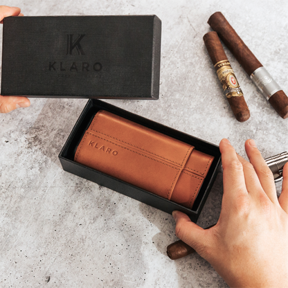 Premium 3 Cigar Protective Travel Case - Saddle Brown