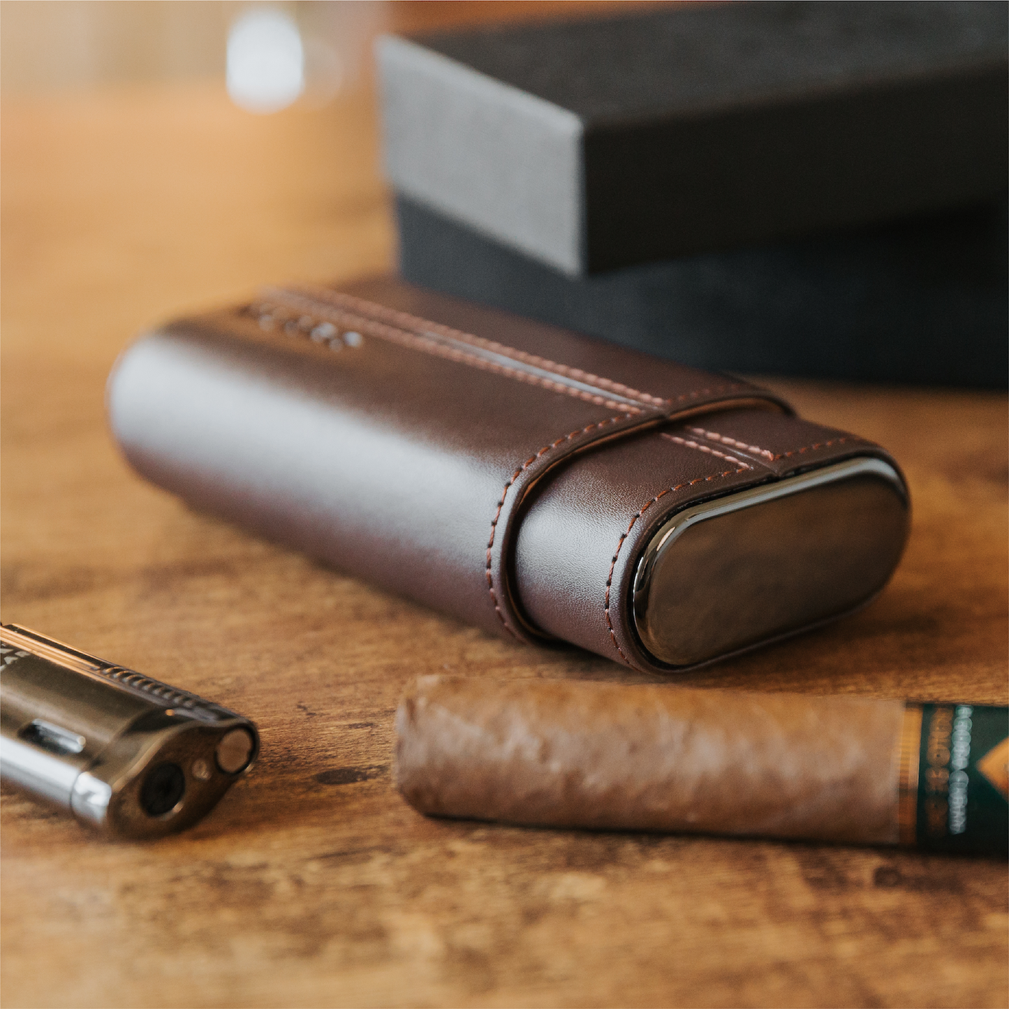Premium 3 Cigar Travel Case - Cocoa Brown