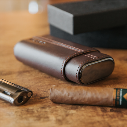 Premium 3 Cigar Travel Case - Cocoa Brown