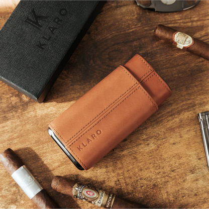 Premium 3 Cigar Protective Travel Case - Saddle Brown